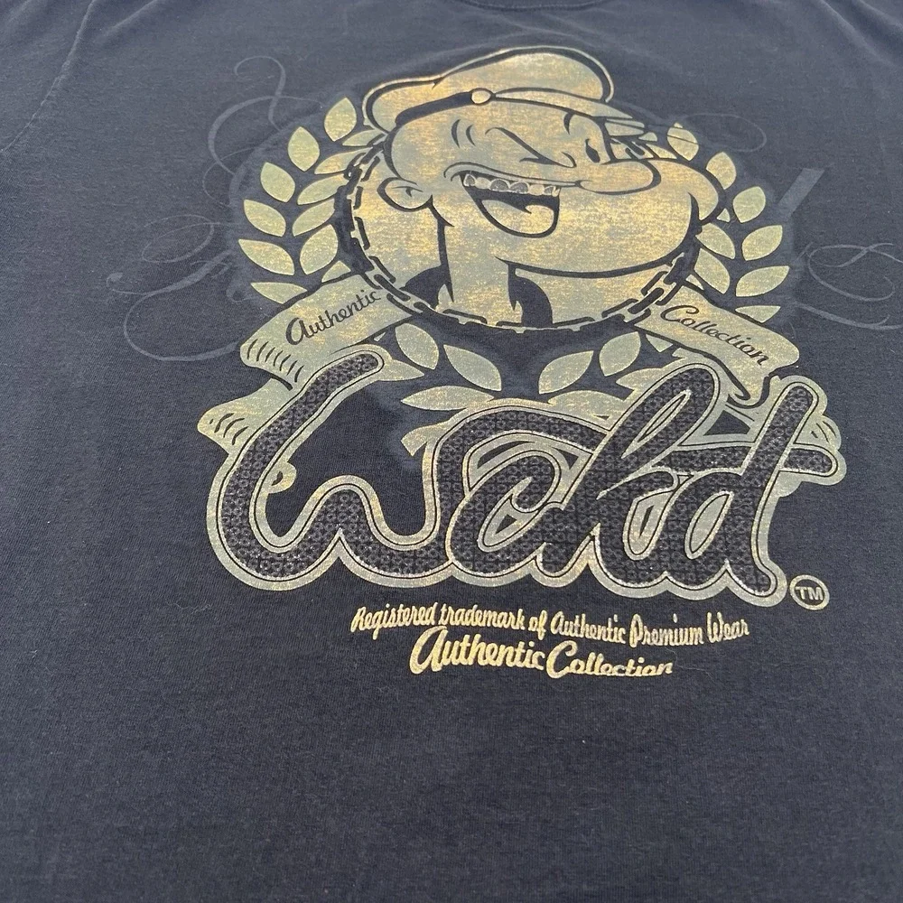 Vintage Wckd Black Popeye Graphic Tee – Large – Made in USA – Gold Foil